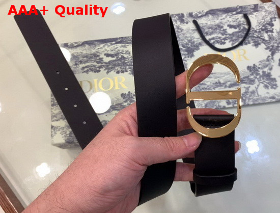 Dior 30 Montaigne Belt Black Smooth Calfskin 35mm Shiny Gold Buckle Replica