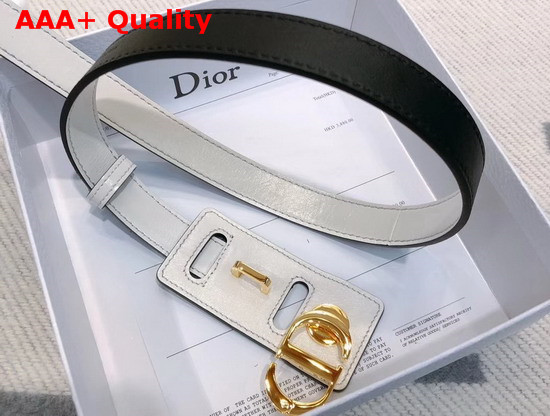 Dior 30 Montaigne Belt in Crackled White Lambskin CD Signature Buckle in Gold Tone Metal Replica