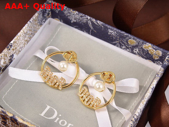 Dior 30 Montaigne Earrings Gold Finish Metal and White Resin Pearls with Crystals Replica