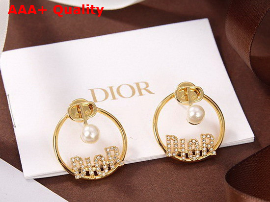 Dior 30 Montaigne Earrings Gold Finish Metal and White Resin Pearls with Crystals Replica