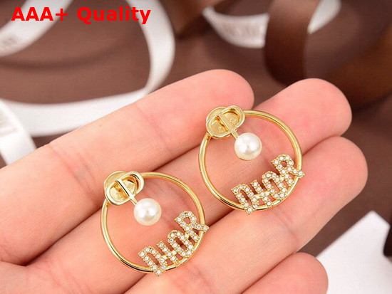 Dior 30 Montaigne Earrings Gold Finish Metal and White Resin Pearls with Crystals Replica