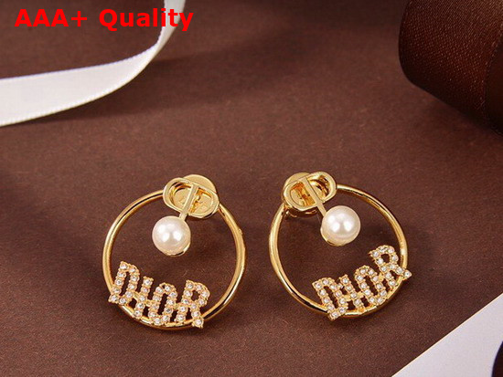 Dior 30 Montaigne Earrings Gold Finish Metal and White Resin Pearls with Crystals Replica