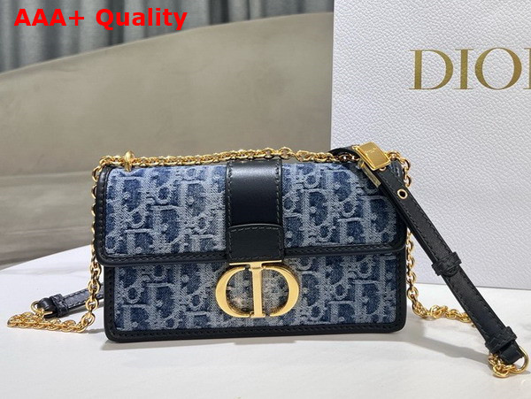 Dior 30 Montaigne East West Bag with Chain Blue Denim Dior Oblique Jacquard Replica