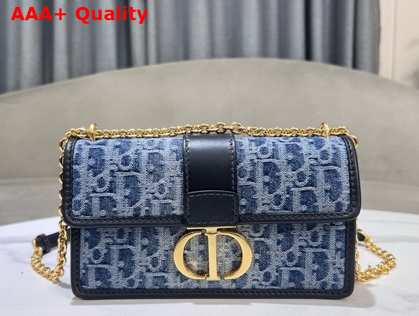 Dior 30 Montaigne East West Bag with Chain Blue Denim Dior Oblique Jacquard Replica