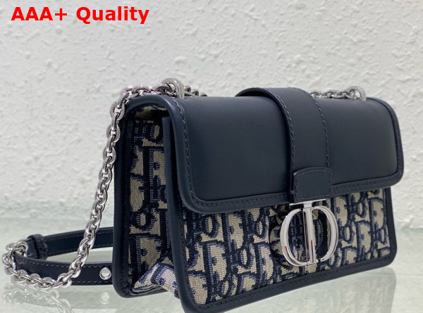 Dior 30 Montaigne East West Bag with Chain Blue Dior Oblique Jacquard and Smooth Calfskin Replica