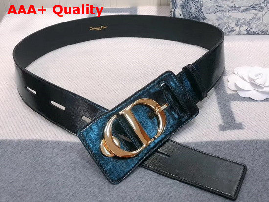 Dior 30 Montaigne Lambskin Belt in Black Crackled Lambskin Gold CD Signature Buckle Replica