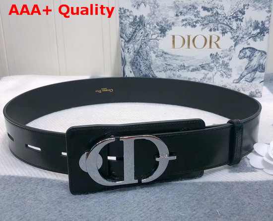 Dior 30 Montaigne Lambskin Belt in Black Crackled Lambskin Silver CD Signature Buckle Replica