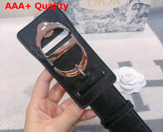 Dior 30 Montaigne Lambskin Belt in Black Crackled Lambskin Silver CD Signature Buckle Replica