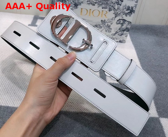 Dior 30 Montaigne Lambskin Belt in White Crackled Lambskin Silver CD Signature Buckle Replica