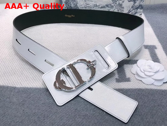 Dior 30 Montaigne Lambskin Belt in White Crackled Lambskin Silver CD Signature Buckle Replica