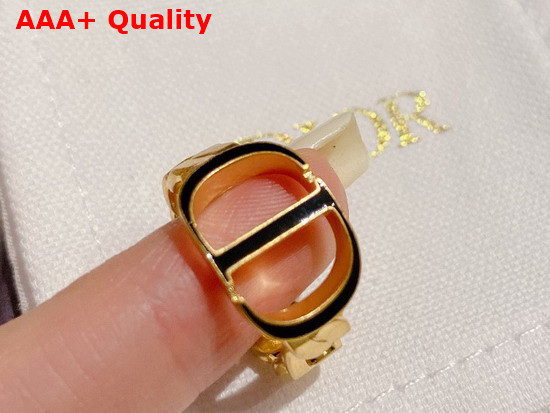 Dior 30 Montaigne Ring Gold Finish Metal and Black Lacquer Replica