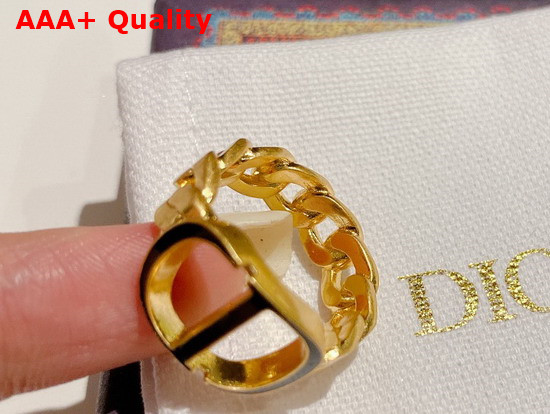 Dior 30 Montaigne Ring Gold Finish Metal and Black Lacquer Replica