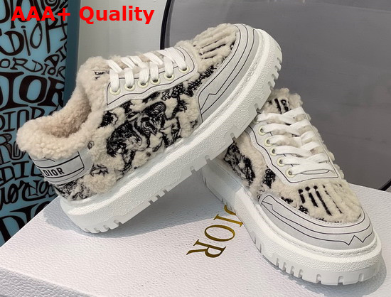 Dior Addict Sneaker Black Toile de Jouy Embroidered Natural Shearling Replica