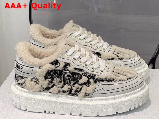 Dior Addict Sneaker Black Toile de Jouy Embroidered Natural Shearling Replica