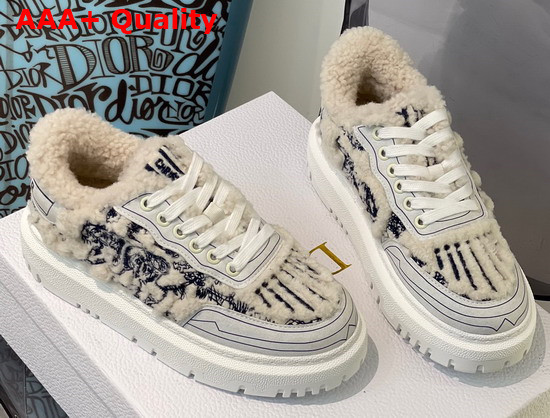 Dior Addict Sneaker Blue Toile de Jouy Embroidered Natural Shearling Replica