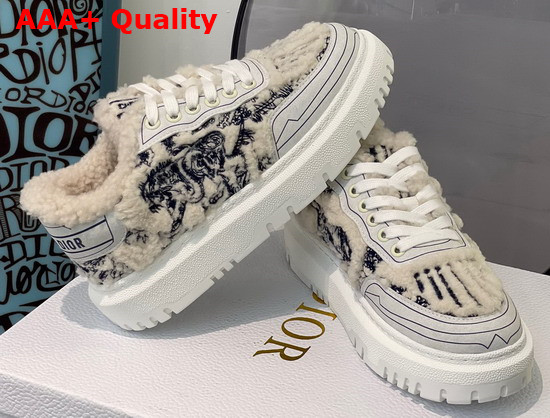 Dior Addict Sneaker Blue Toile de Jouy Embroidered Natural Shearling Replica