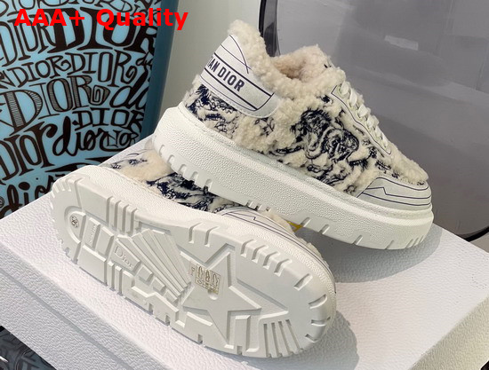 Dior Addict Sneaker Blue Toile de Jouy Embroidered Natural Shearling Replica