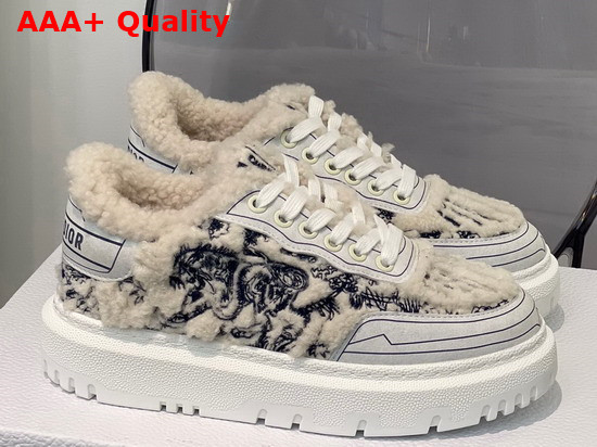 Dior Addict Sneaker Blue Toile de Jouy Embroidered Natural Shearling Replica