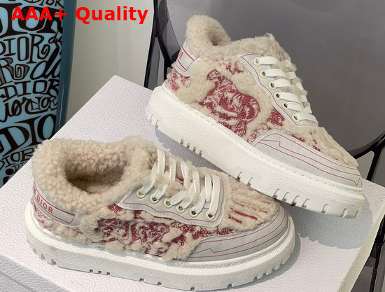 Dior Addict Sneaker Burgundy Toile de Jouy Embroidered Natural Shearling Replica