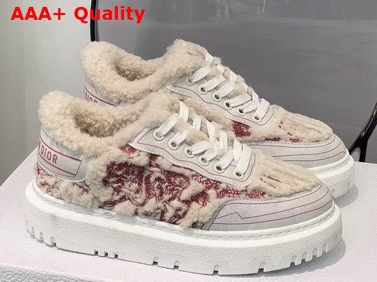 Dior Addict Sneaker Burgundy Toile de Jouy Embroidered Natural Shearling Replica