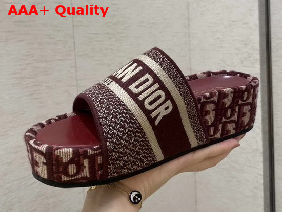 Dior Amaranth Dway Dior Oblique Embroidered Cotton Wedge Mule Replica