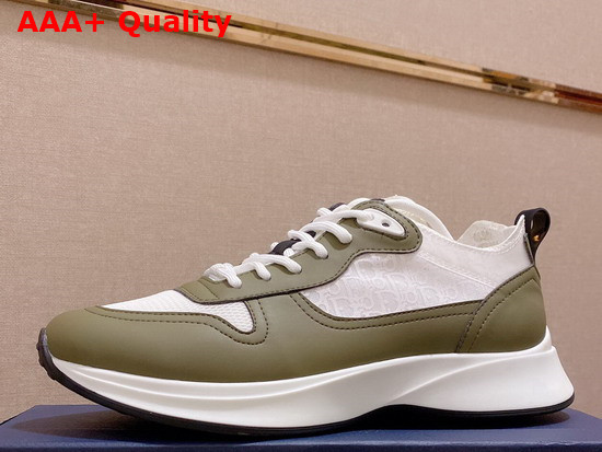 Dior B25 Runner Sneaker Khaki Smooth Calfskin White Dior Oblique Canvas and Technical Mesh Replica