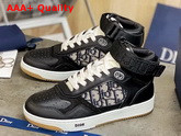 Dior B27 High Top Sneaker Black Smooth Calfskin with Beige and Black Dior Oblique Jacquard Canvas Replica