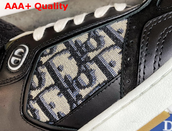 Dior B27 High Top Sneaker Black Smooth Calfskin with Beige and Black Dior Oblique Jacquard Canvas Replica