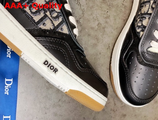 Dior B27 High Top Sneaker Black Smooth Calfskin with Beige and Black Dior Oblique Jacquard Canvas Replica