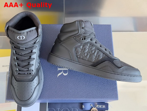 Dior B27 High Top Sneaker Black Smooth Calfskin with Black Dior Oblique Embossed Calfskin Replica