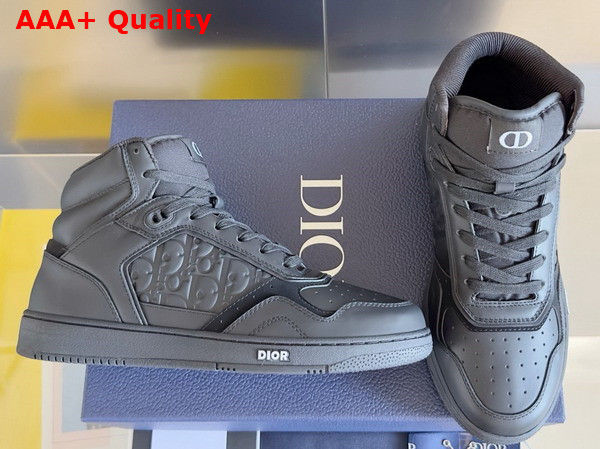 Dior B27 High Top Sneaker Black Smooth Calfskin with Black Dior Oblique Embossed Calfskin Replica