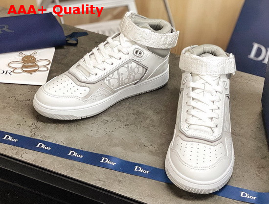 Dior B27 High Top Sneaker White and Gray Smooth Calfskin with White Dior Oblique Galaxy Leather Replica