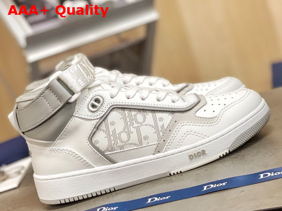 Dior B27 High Top Sneaker White and Gray Smooth Calfskin with White Dior Oblique Galaxy Leather Replica