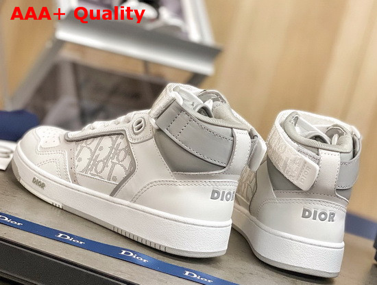 Dior B27 High Top Sneaker White and Gray Smooth Calfskin with White Dior Oblique Galaxy Leather Replica