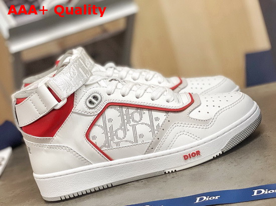 Dior B27 High Top Sneaker White and Red Smooth Calfskin with White Dior Oblique Galaxy Leather Replica