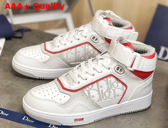 Dior B27 High Top Sneaker White and Red Smooth Calfskin with White Dior Oblique Galaxy Leather Replica