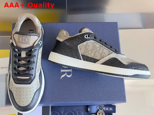 Dior B27 Low Top Sneaker Black Crocodile Embossed Calfskin and Grey Smooth Calfskin with Grey Dior Oblique Galaxy Leather Replica