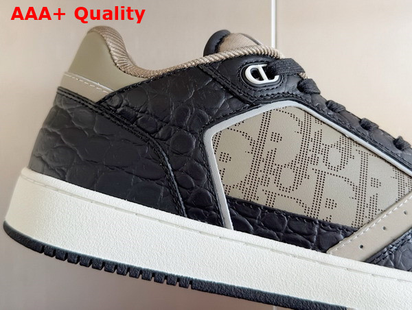 Dior B27 Low Top Sneaker Black Crocodile Embossed Calfskin and Grey Smooth Calfskin with Grey Dior Oblique Galaxy Leather Replica