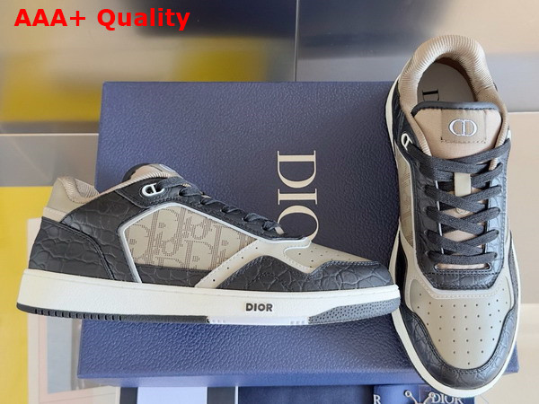 Dior B27 Low Top Sneaker Black Crocodile Embossed Calfskin and Grey Smooth Calfskin with Grey Dior Oblique Galaxy Leather Replica