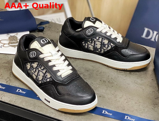 Dior B27 Low Top Sneaker Black Smooth Calfskin with Beige and Black Dior Oblique Jacquard Canvas Replica