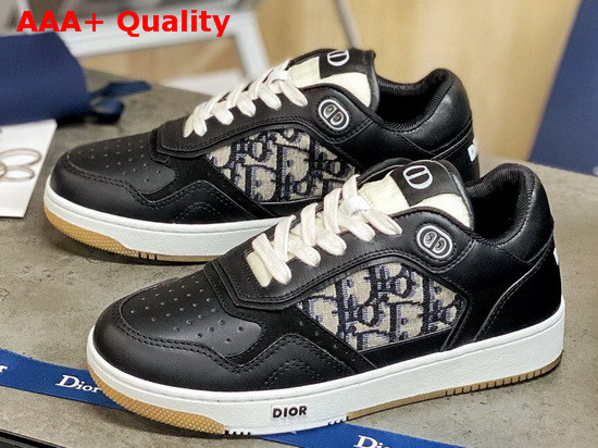 Dior B27 Low Top Sneaker Black Smooth Calfskin with Beige and Black Dior Oblique Jacquard Canvas Replica