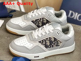 Dior B27 Low Top Sneaker Gray and White Smooth Calfskin with Beige and Black Dior Oblique Jacquard Canvas Replica