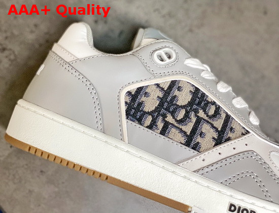 Dior B27 Low Top Sneaker Gray and White Smooth Calfskin with Beige and Black Dior Oblique Jacquard Canvas Replica