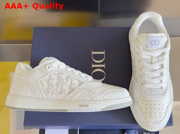 Dior B27 Low Top Sneaker White Crocodile Embossed Calfskin and Smooth Calfskin with White Dior Oblique Galaxy Leather Replica