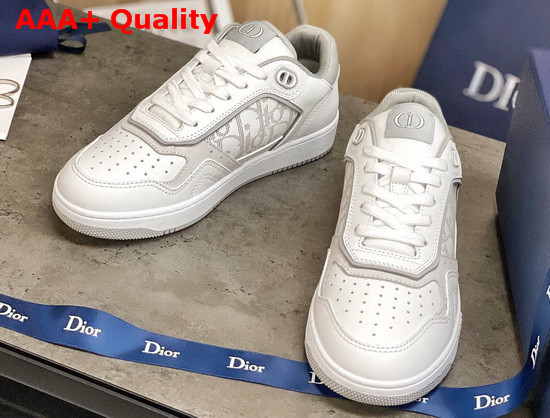 Dior B27 Low Top Sneaker White and Gray Smooth Calfskin with White Dior Oblique Galaxy Leather Replica