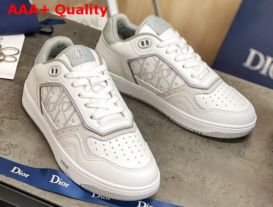 Dior B27 Low Top Sneaker White and Gray Smooth Calfskin with White Dior Oblique Galaxy Leather Replica