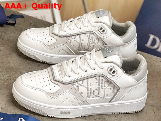 Dior B27 Low Top Sneaker White and Gray Smooth Calfskin with White Dior Oblique Galaxy Leather Replica