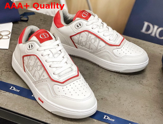 Dior B27 Low Top Sneaker White and Red Smooth Calfskin with White Dior Oblique Galaxy Leather Replica