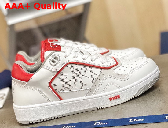 Dior B27 Low Top Sneaker White and Red Smooth Calfskin with White Dior Oblique Galaxy Leather Replica