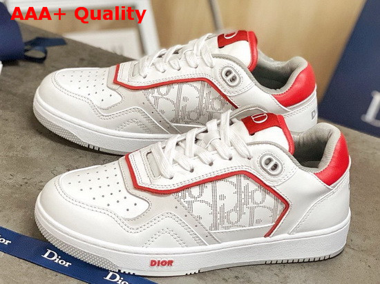 Dior B27 Low Top Sneaker White and Red Smooth Calfskin with White Dior Oblique Galaxy Leather Replica